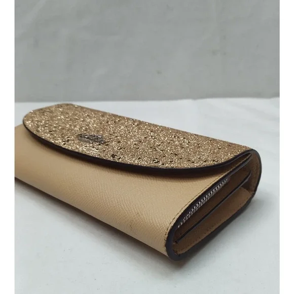 Coach Gold Leather Glitter Credit Card Bifold Wallet - Picture 7 of 16
